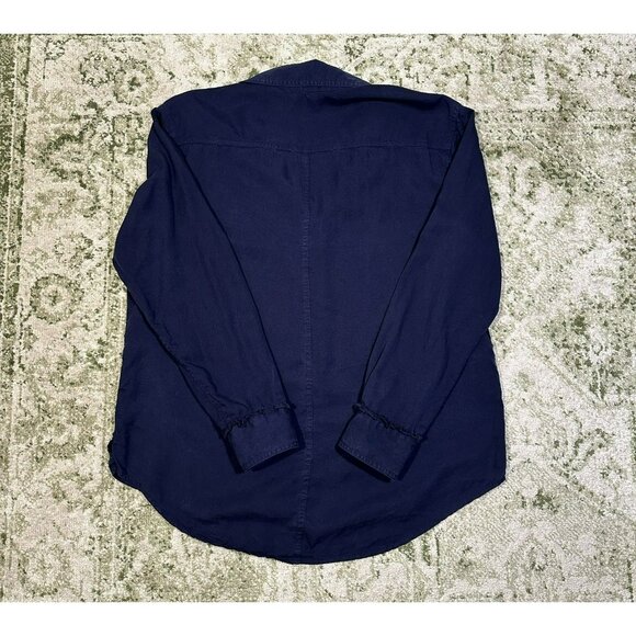 NWT Crown and Ivy Navy Blue Tencel Lyocell Button Down Top Ruffle Cuffs Size S - Picture 3 of 6